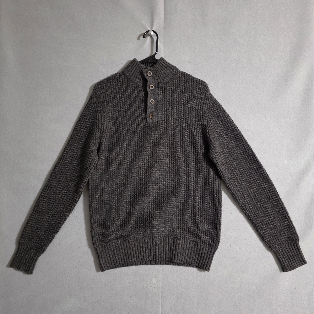 Faherty Mens Gray 1/4 Button Wool Cashmere Waffle Sweater MYH2106 Size Medium